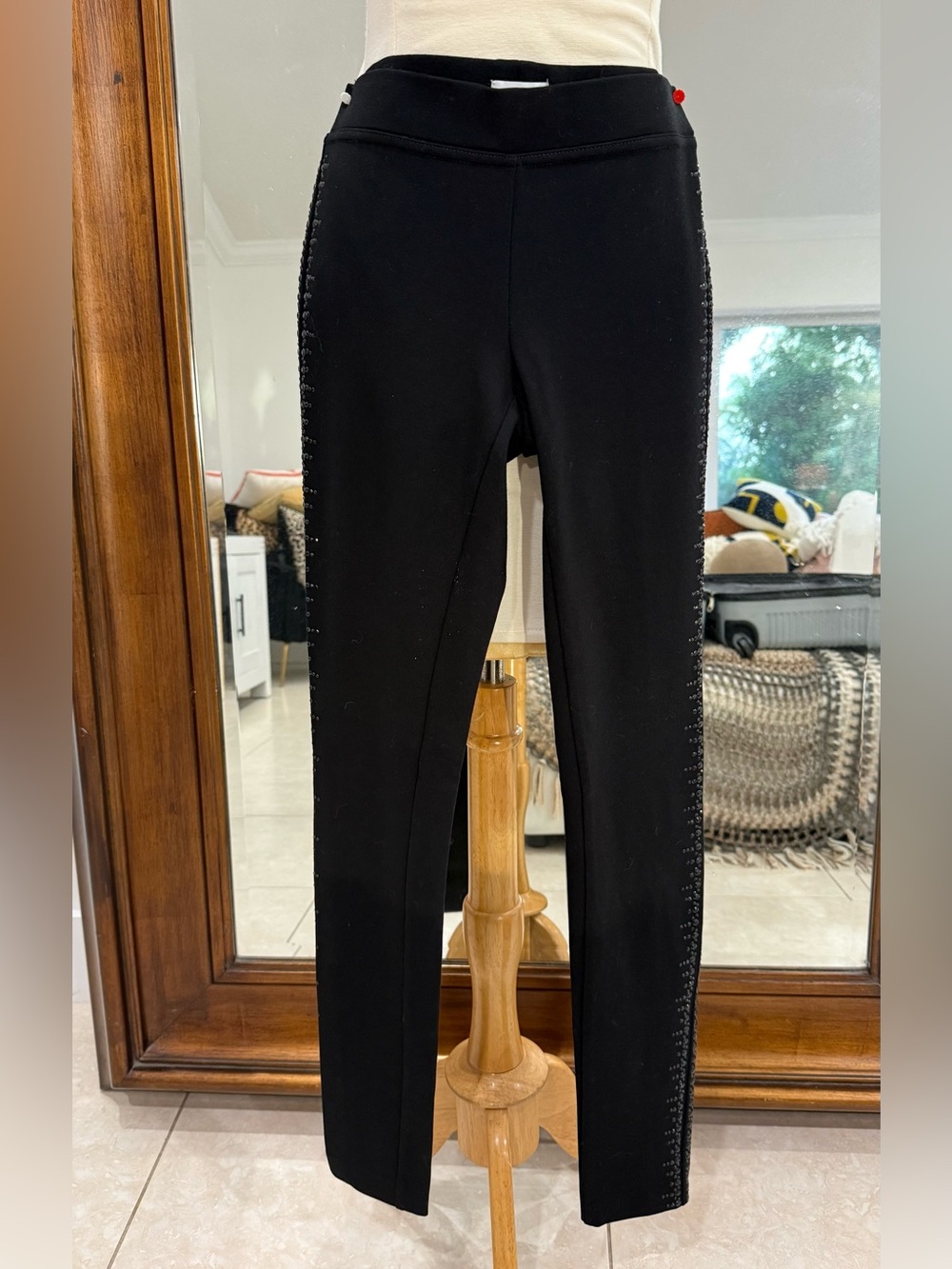 Cache Black Slim Stretch Pants with Side Embellishment XS